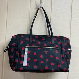 New Kate Spade Weekender Duffle Bag Black and Rose Print Brand New